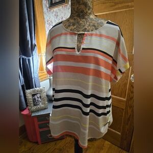 Sunny Calvin Klein Striped Keyhole Dolman Top with cute detailing.